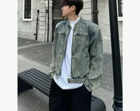 cleanfit短款垫肩牛仔外套男春秋美式...
