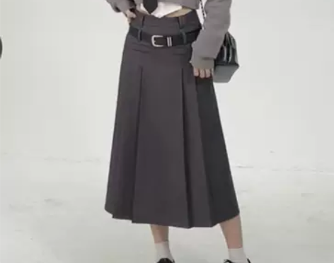 中城高校 灰色半身裙女秋季高腰百搭长裙a字...