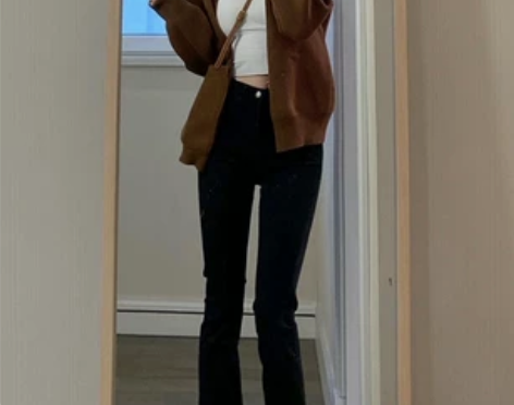 黑色开叉牛仔裤女大码胖mm弹力高腰显瘦微喇...