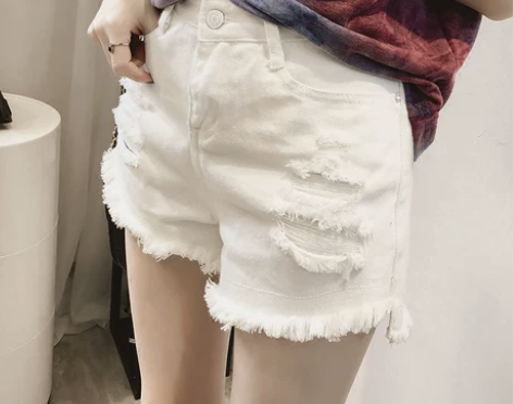 白色破洞高腰牛仔短裤女夏季2017新款韩版...
