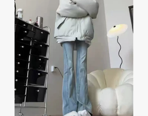 美式复古微喇叭牛仔裤女秋冬高腰显瘦弹力阔腿...