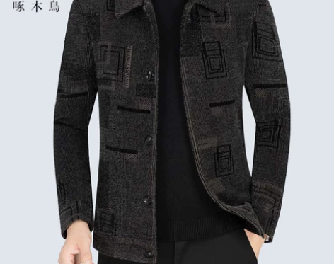 啄木鸟毛呢夹克男秋冬季加绒加厚中年男士休闲...