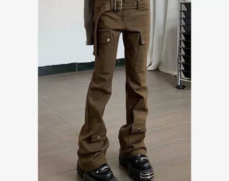 美式街头vibe咖色工装牛仔裤女秋冬新款复...