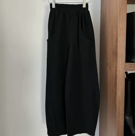 黑色松紧腰磨毛休闲卫裤运动裤九分裤 偏厚实...