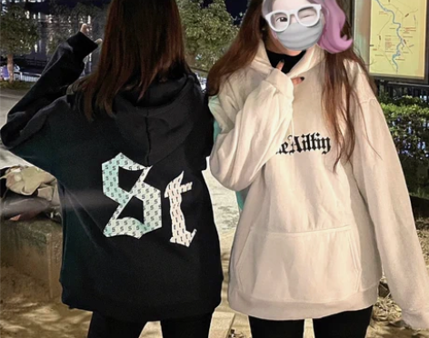 CC的黑店 纯棉美式国潮复古字母落肩连帽卫...