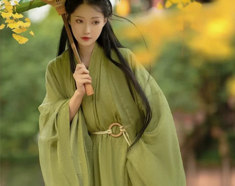 ?绿色汉服女魏晋直裾古装超仙气古风飘逸秋季...