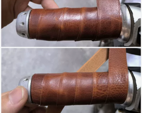 复古摩托车电单车握把改装纯牛皮带条 皮条厚...