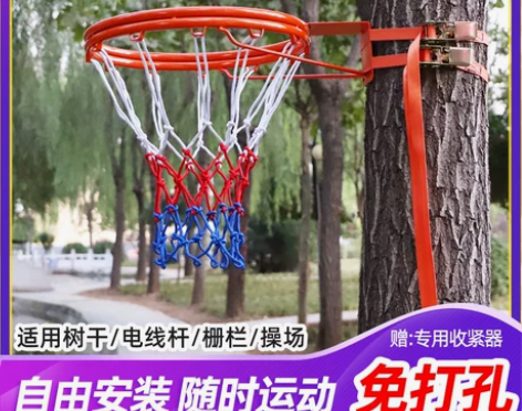篮球框免打孔成人标准篮圈儿童壁挂式室内投篮...