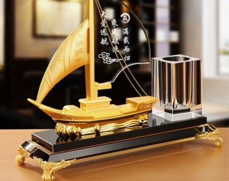 Bylure一帆风顺帆船笔筒摆件办公室桌面...