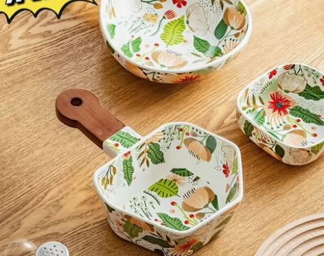 带手柄创意陶瓷汤碗，容量大，易清洗，简约大...