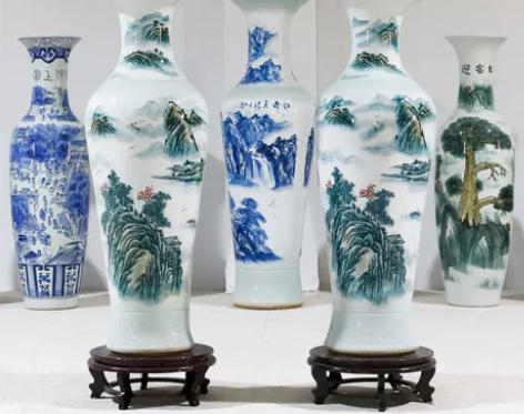 景德镇陶瓷器手绘山水落地大花瓶客厅摆件酒店...