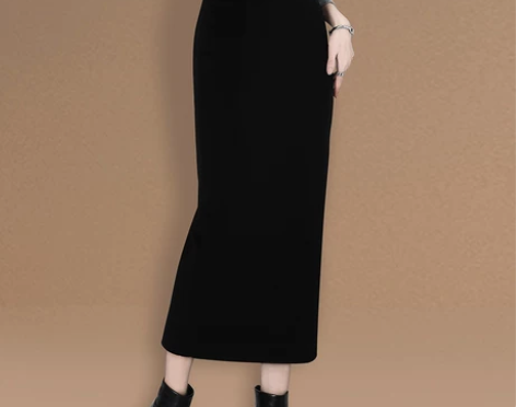 卡璐汐黑色羊毛呢半身裙秋冬女呢子半裙一步裙...