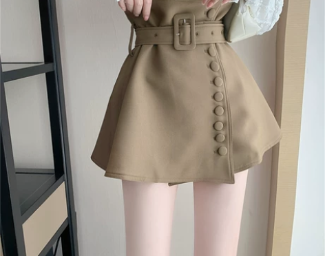 高腰半身裙a字女秋冬新款气质设计感小众花苞...