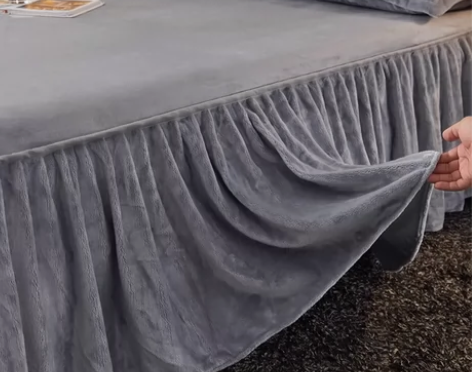 牛奶绒纯色床单床裙床笠单件加厚保暖冬公主风...