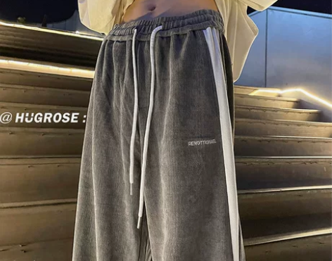 灯芯绒运动裤子男款春秋冬季宽松直筒高级感潮...