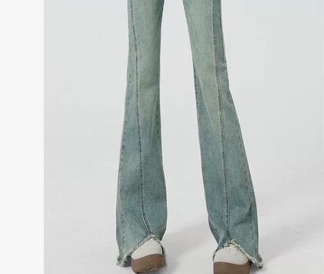 毛边微喇牛仔裤女春秋高腰2024新款美式复...