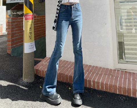 高个子复古高腰微喇叭裤女加长版175修身弹...