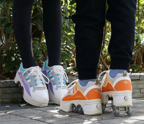 良角lj变形鞋两用轮滑鞋双排四轮暴走旱冰鞋...