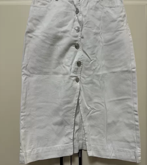 北欧时刻纯棉白色牛仔半裙 前开叉后口袋非常...