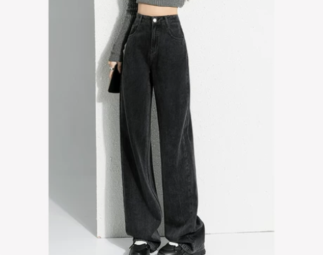 黑灰色阔腿牛仔裤，9新，售出不退不换。 感...