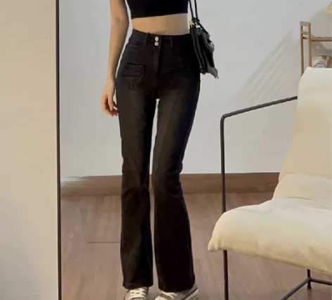 爱心喇叭裤牛仔复古小个子s码 自己穿太短了...