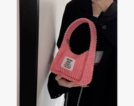 棠主辣妹手提包春夏可爱条绒链条包女2023...