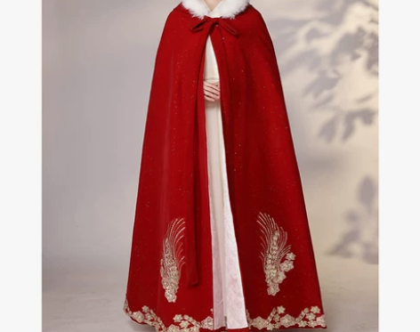 汉服披风女冬季长款古风新娘结婚斗篷加厚加绒...
