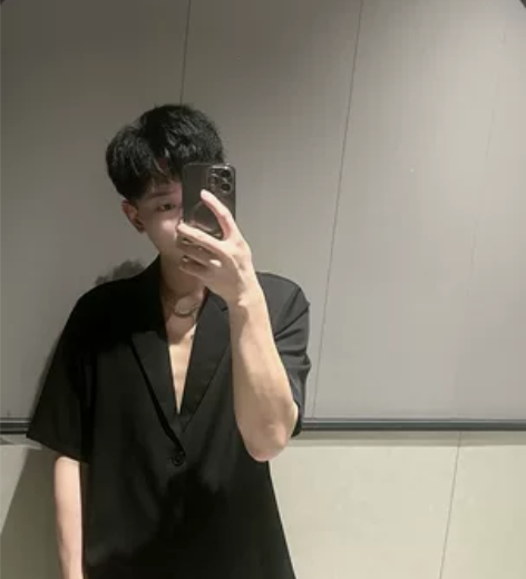 男夏季黑色冰丝单排扣短袖衬衫衣服裤子两件套...