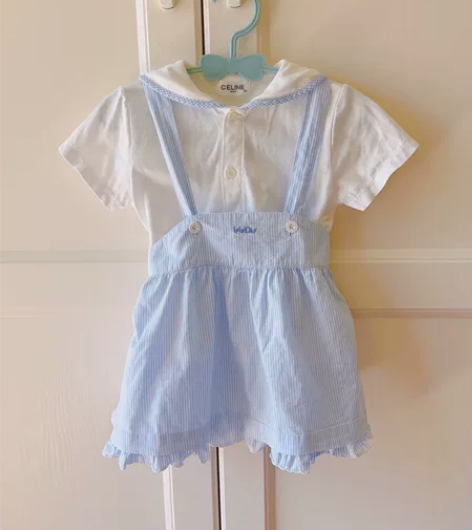 正品Celine海军领短袖内搭衬衫baby...