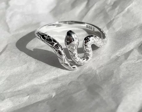 s925纯银小灵蛇戒指女ins小众设计甜酷...