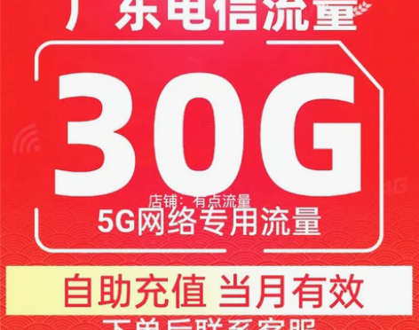 广东电信流量包30G一次到账不额外扣话费官...