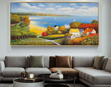 ?欧式油画手绘现代客厅沙发背景装饰画北欧壁...