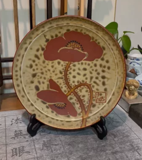 日本回流 手绘赤绘茶盘 高等级赏盘 花卉纹...
