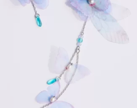 絮羽-手绘风格系列手工定制真丝蝴蝶淡水珍珠...