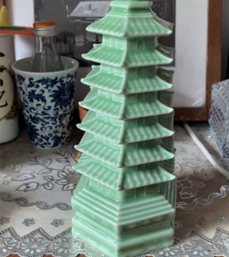 景德镇陶瓷器单色釉影青文昌塔家居客厅书房桌...