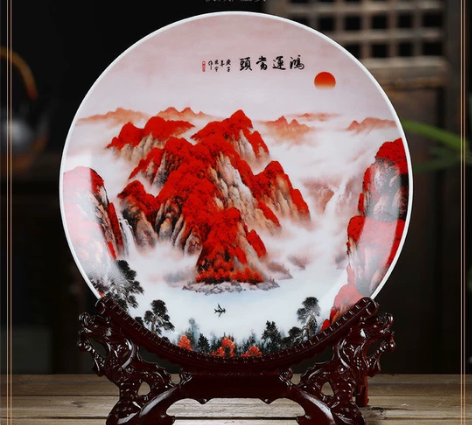 景德镇陶瓷器鸿运当头挂盘装饰盘子中式家居客...