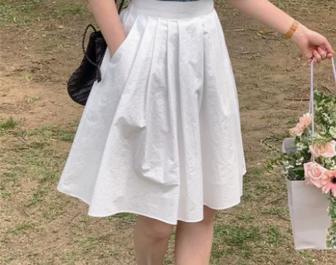 梨形白色伞裙女夏季胖mm新款a字高腰显瘦蓬...