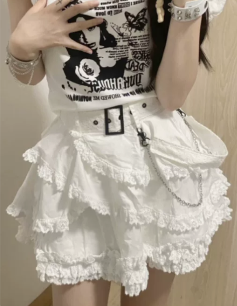 beniiiy原创蕾丝纯白夏季不规则层叠蓬...