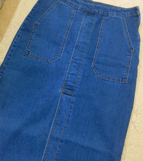 直筒修身收腹 七分蓝色牛仔裙 裙实物是正牛...