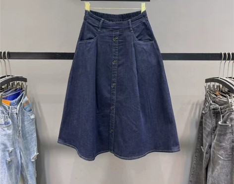 欧货2023春季 复古深蓝色牛仔半身裙