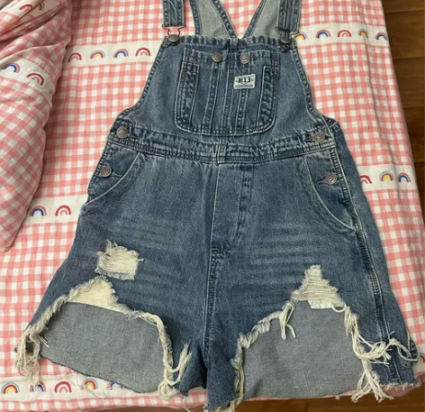 金智妮jennie同款牛仔背带裤女设计感破...