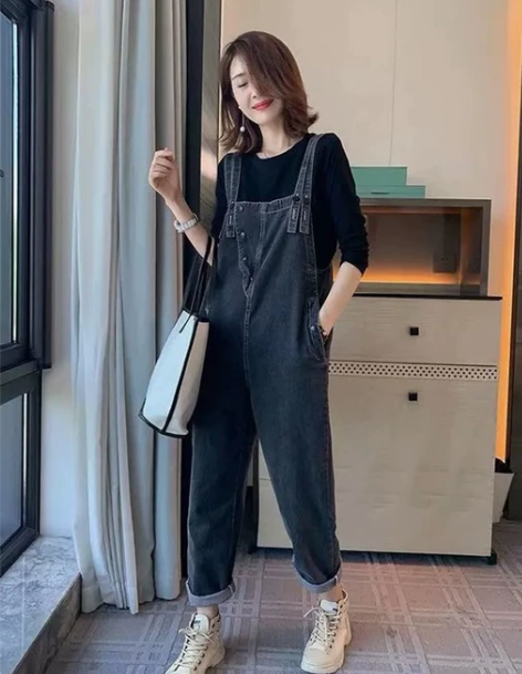 背带牛仔裤 高腰牛仔背带裤欧洲站女2023...