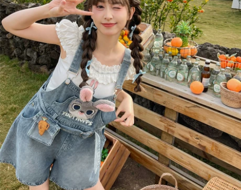 疯狂动物城联名 森女部落原创牛仔背带裤时尚...