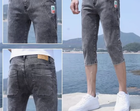 夏季薄款牛仔短裤时尚休闲潮流青年七分半截马...