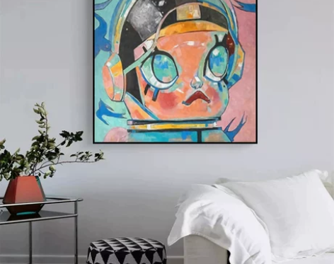 现代简约客厅装饰画卡通人物方形北欧餐厅玄关...