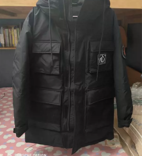 男士中长款羽绒服,派克服,鸭绒的,黑色的,...