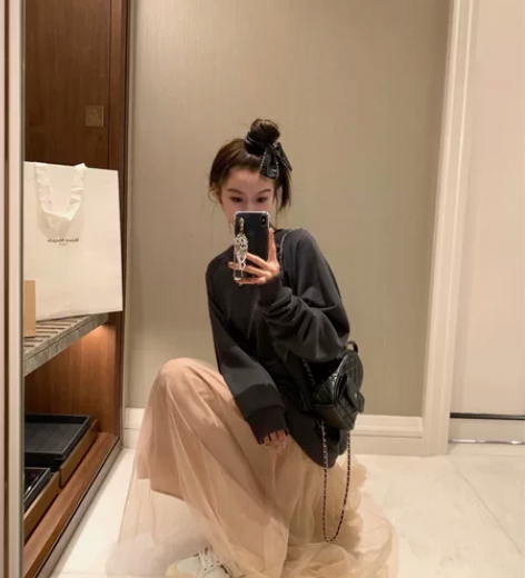 大瓶定制 chic鸢尾 黑色卫衣女春拼接中...