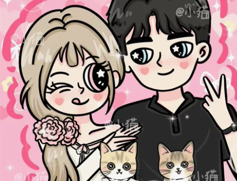 星蝶公主手绘装饰画定制真人照片卡通新婚情侣...