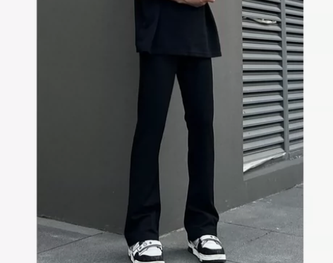 黑色微喇叭裤男牛仔裤潮牌美式高街休闲宽松直...