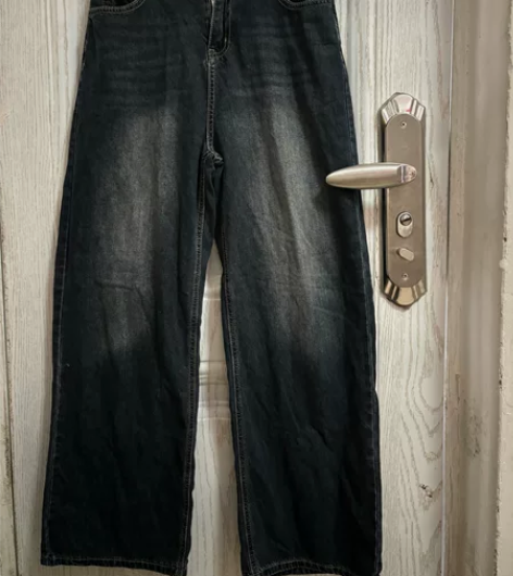 美式复古牛仔裤女2024新款高街阔腿直筒宽...